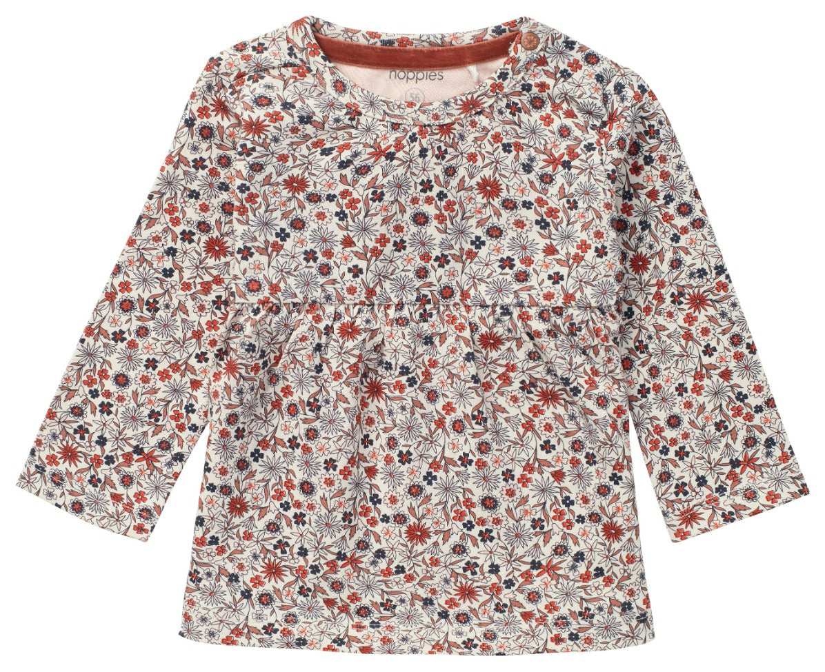 Long Sleeve Floral Allover Print Shirt - Peach Whip