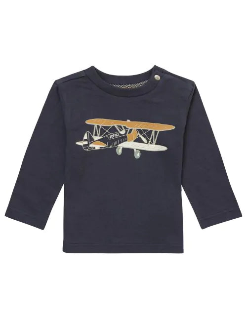 Long Sleeve T-Shirt With Plane Graphic- Ink
