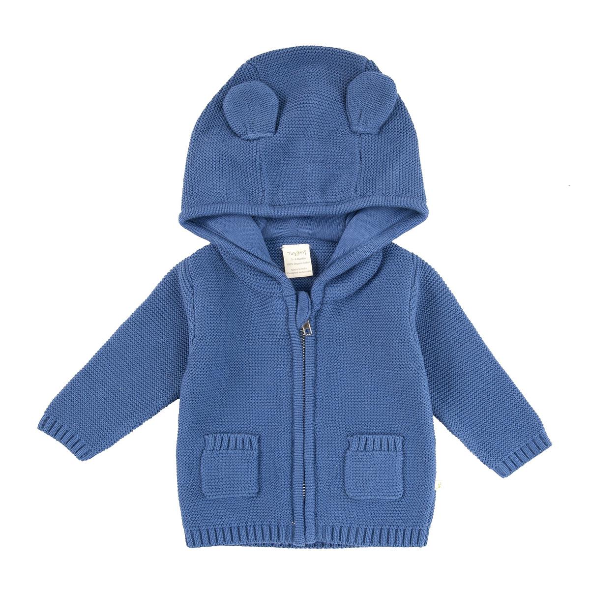 Knitted Hoodie with Zipper - Sapphire