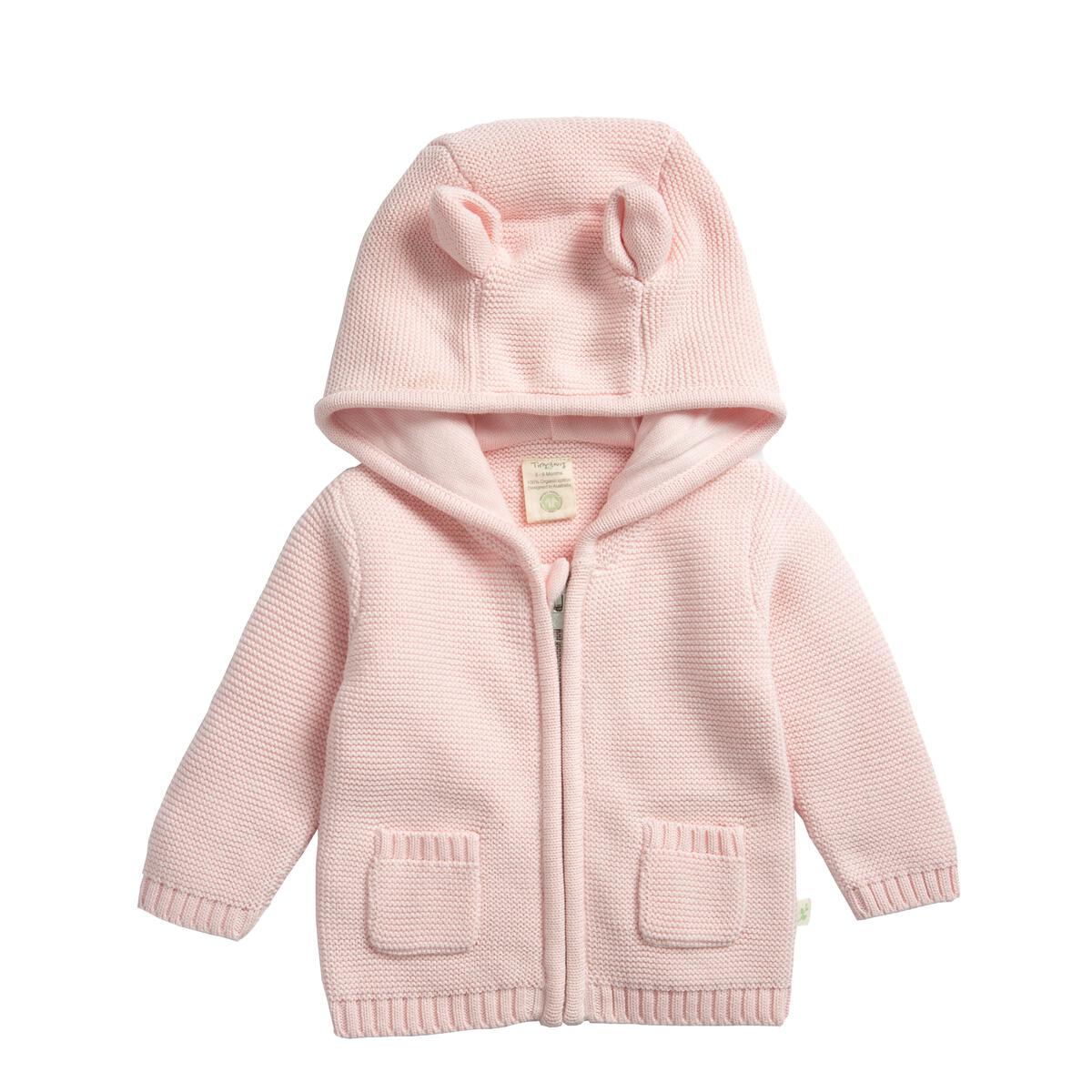 Knitted Hoodie with Zipper - Soft Pink
